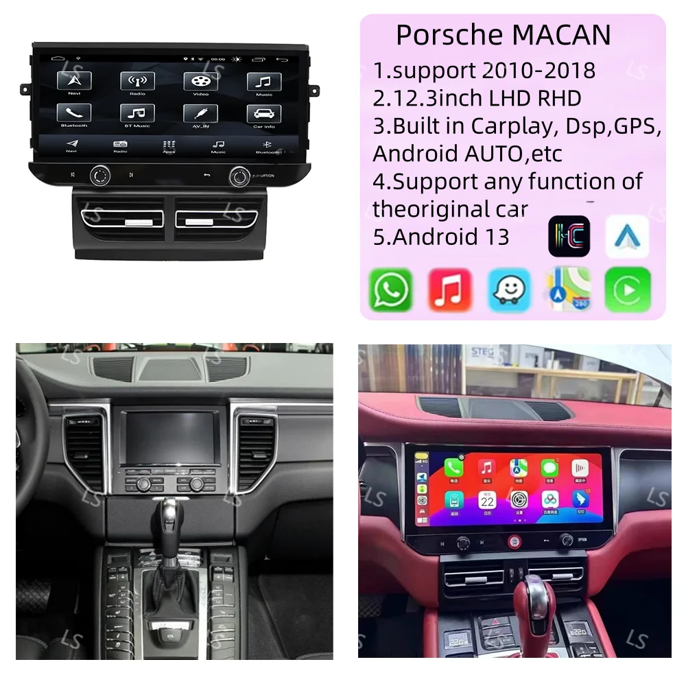 

12.3-inch 4G HD Touch Screen Android 13 For Porsche Macan 2013-2018 Car Radio Multimedia Playe CarPlay GPS Navi HeadUnit