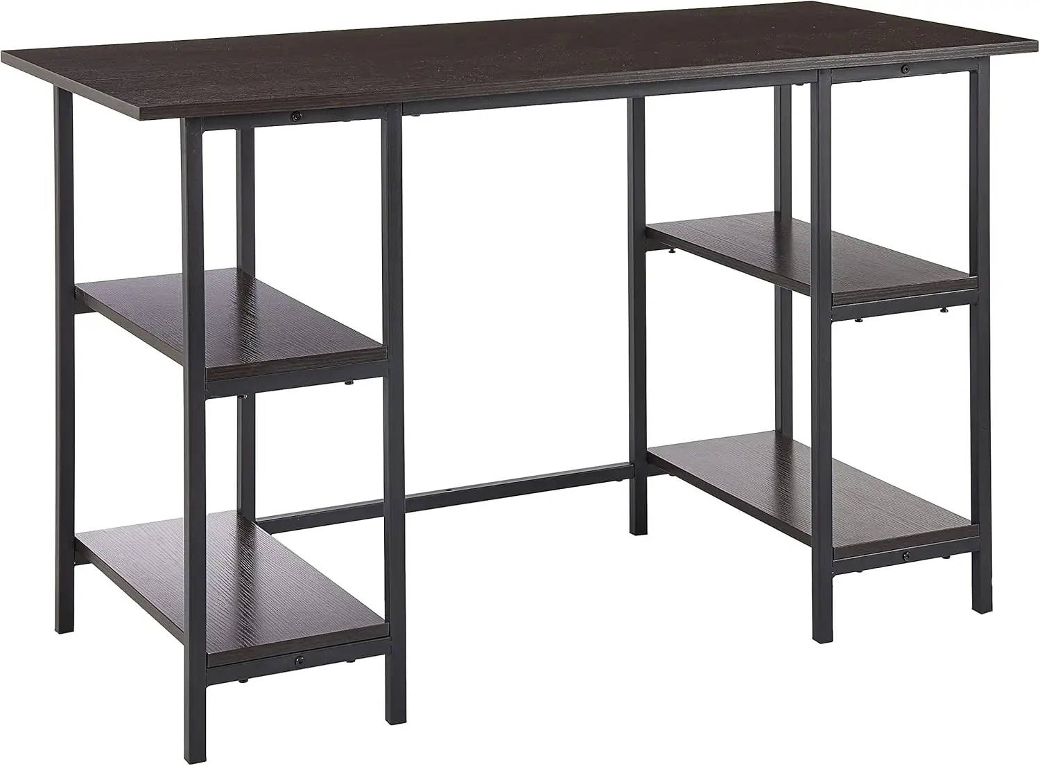 Contemporary Compact Desk Espresso Finish 4 Storage Shelves For Home or Office