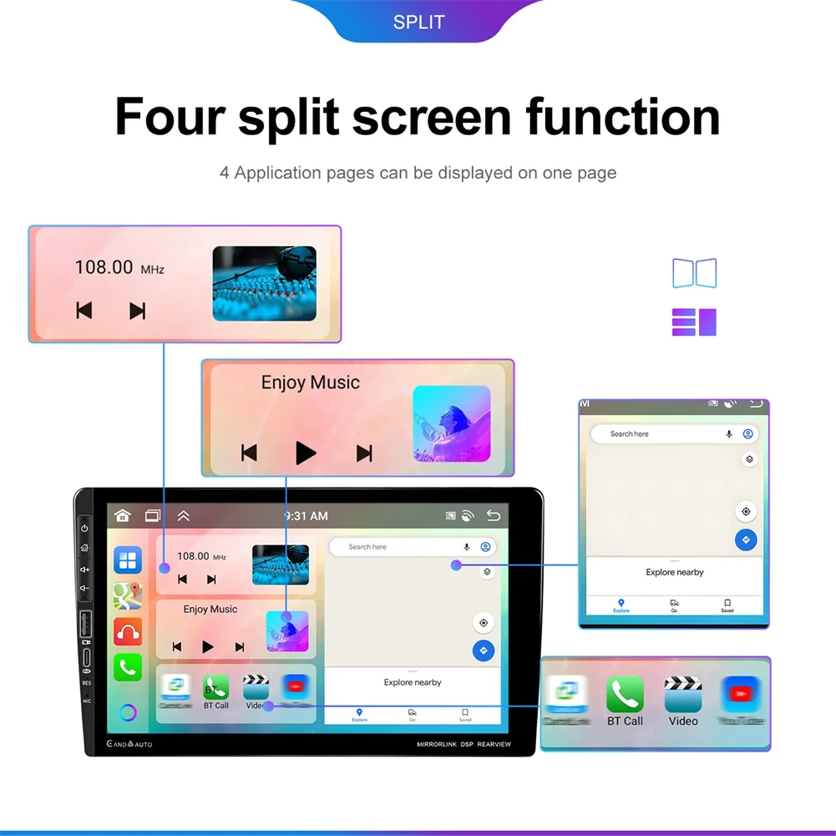 AD41-4G + 64G CarPlay أندرويد 13 راديو السيارة 9 بوصة العالمي 2 الدين سيارة مشغل وسائط متعددة ستيريو نظام تحديد المواقع واي فاي FM