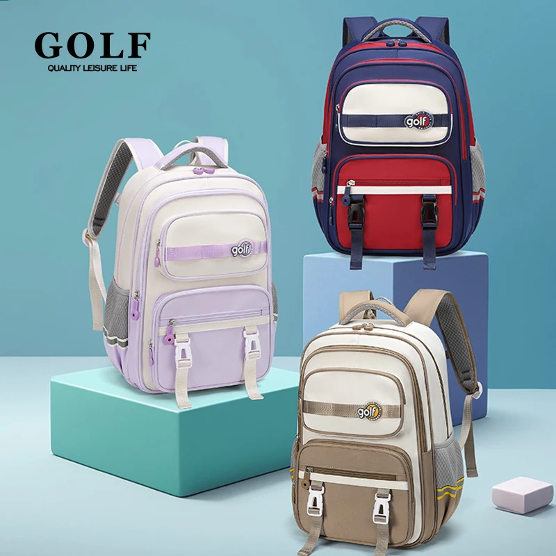 

GOLF School Book Bags Kids Primary Backpack Large School Backpacks Children Elementary Bookbag Schoolbag Boys Girl multi pockets