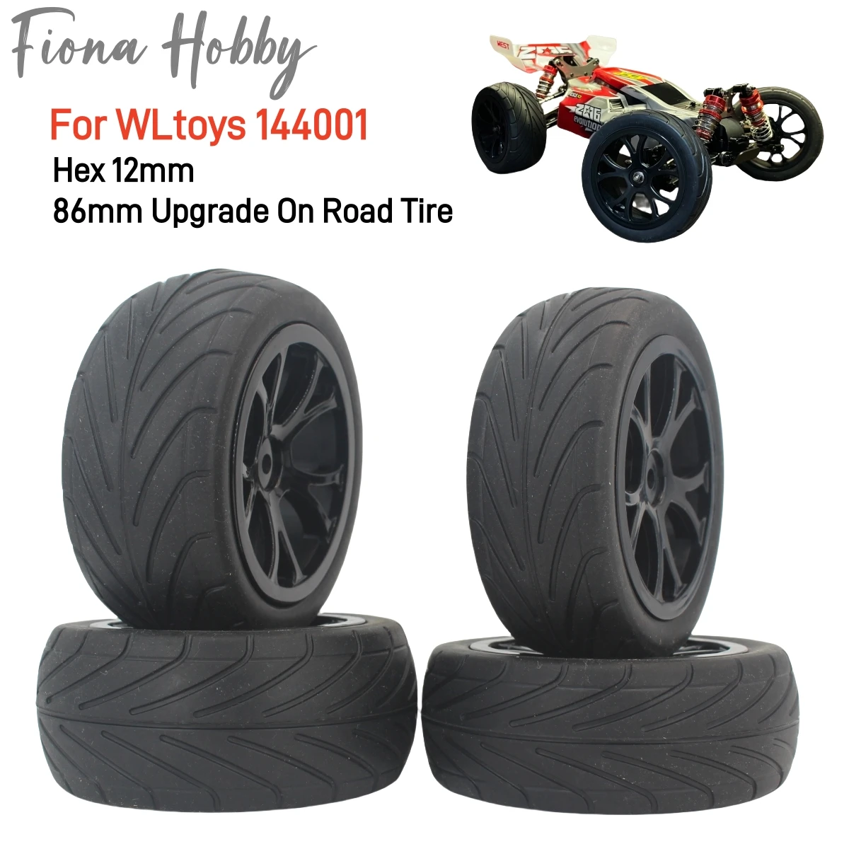 4pcs 1/10 Buggy On-Road Tires Tyre Nylon Wheel for 1:10 4WD Buggy Tamiya Wltoys 144001 HSP 94107  Also For 1/12 1/14 1/16 Car