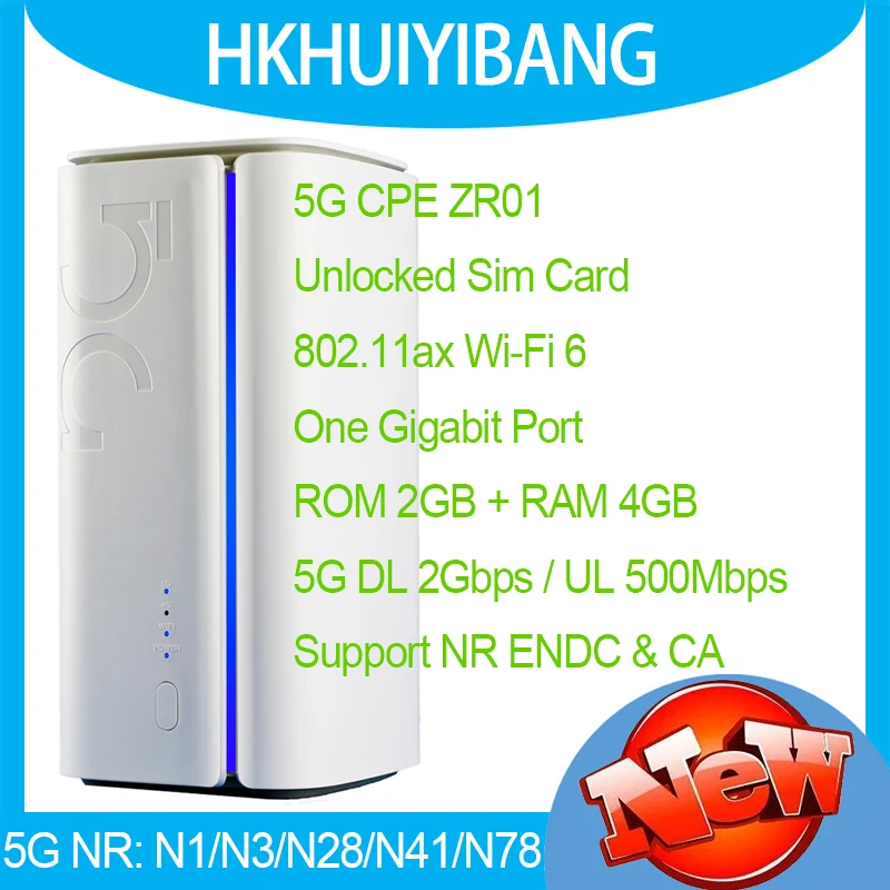 Unlocked 5G Indoor CPE ZR01 UNISOC Chip NSA/SA Networking 8*Antennas WiFi 6 AX1800 Wireless Router Gigabit 5G 4G LTE Sim Modem