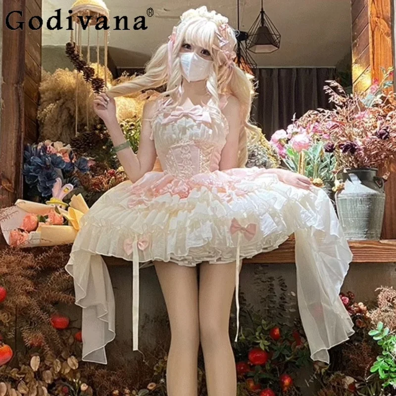 

Lolita Cake Princess Dress for Ladies Daily Cute Sweet JSK Strap Dress Women's Japanese Short Lolita Birthday Party Dress