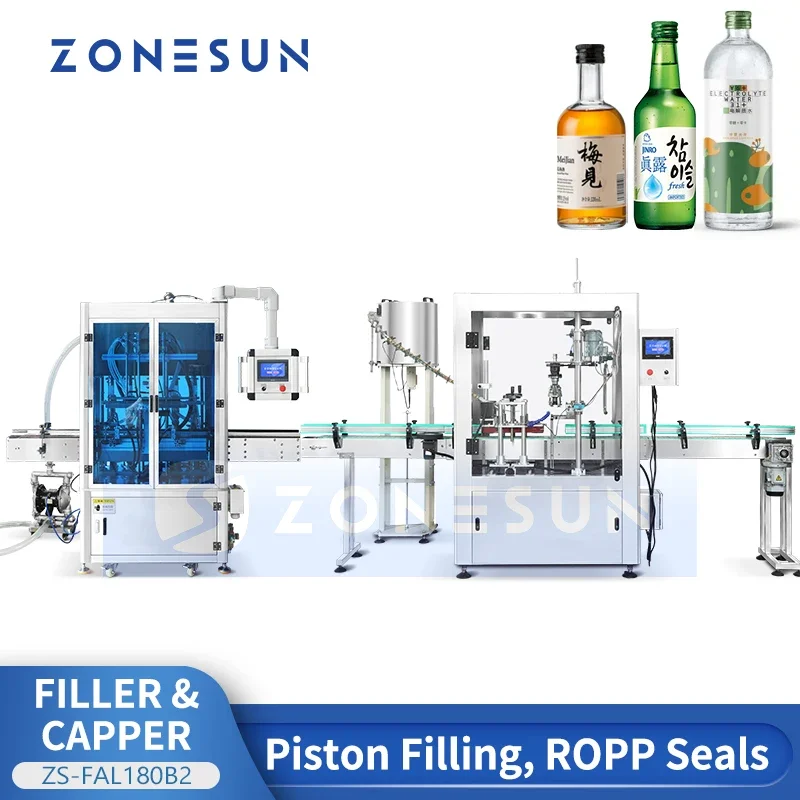 ZONESUN Automatic ROPP Bottle Filling and Capping Machine Roll On Pilfer Proof Capper Piston Filler ZS-FAL180B2