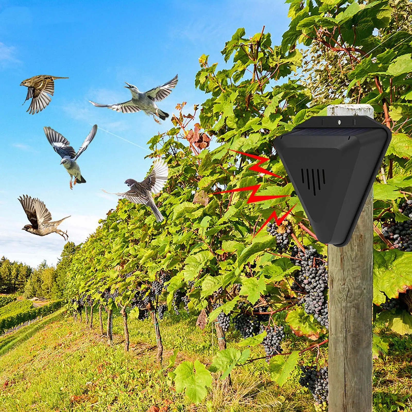 

Bird Repeller Solar Powered Effective IP55 Waterproof Bird Preventer Animals Scarer for Fox Warehouses Raccoon Deer Woodpecker