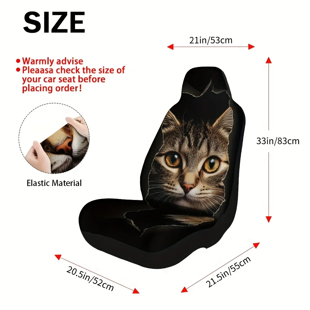 2pcs Universal Car Seat Covers Set, Curious Cat Portrait Print, Premium Vehicle Seat Covers. Fits Holiday Forest Trips & Daily B