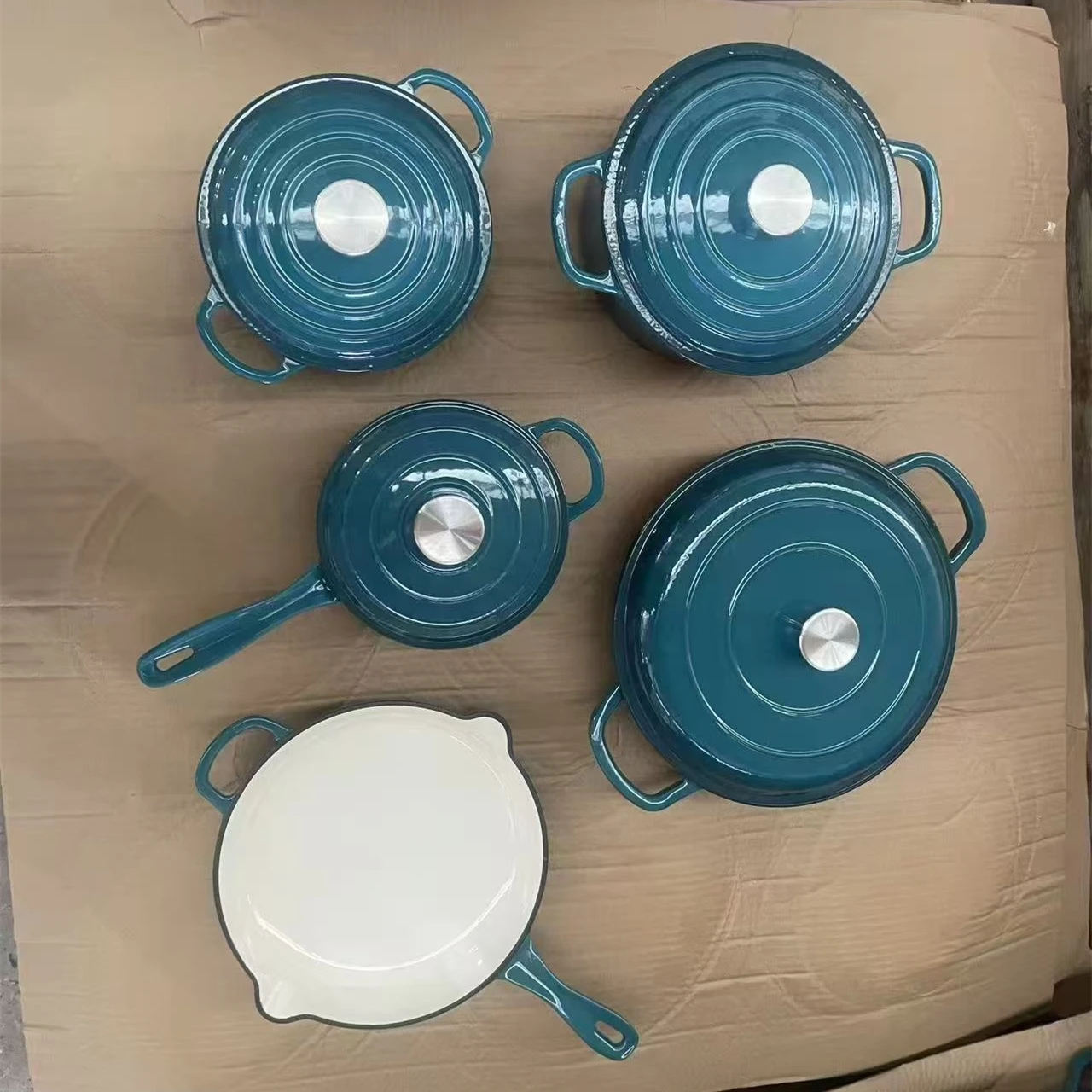 Cast iron enamel pot 5-piece set Household saucepan Soup pot Multifunctional non-stick casserole Binaural pot Gas induction