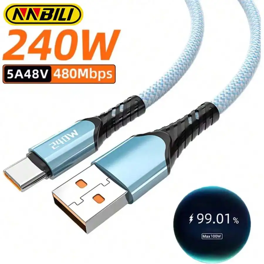 NNBILI 240W 5A USB Type-C Fast Charging Data Cable, Compatible With Samsung S25, S24, S23, S22, Phones (Note: This Product Only Supports 240W Power Output When Used With The Original Charger. This Product Does Not Support Phone Fast Charging.)