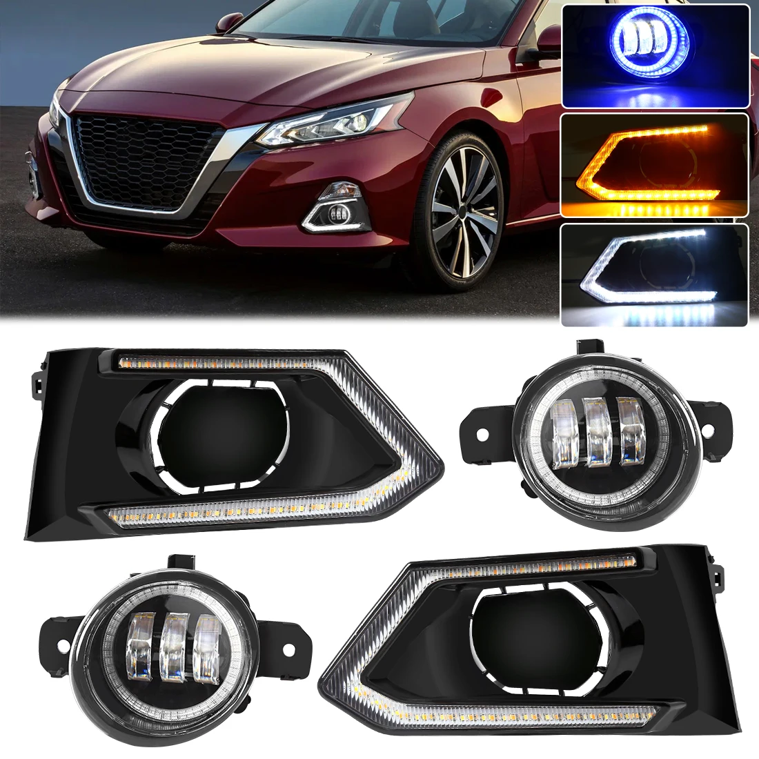 

Для Nissan Altima 2019-2020 светодиодные дневные ходовые огни белого и желтого цвета DRL дневного света светодиодные DRL белые или синие противотуманные фары светодиодные противотуманные фары