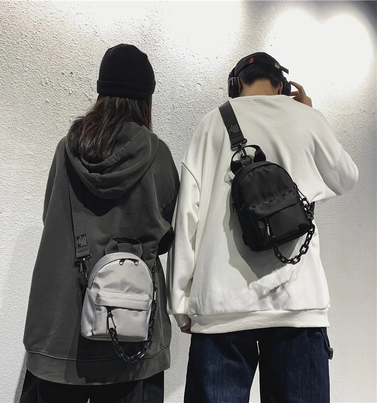 Bolsa  de Corrente Estilo Street Harajuku Japonês para Mulheres, Bolsa de Peito Esportiva com Personalidade, Bolsa Vintag...