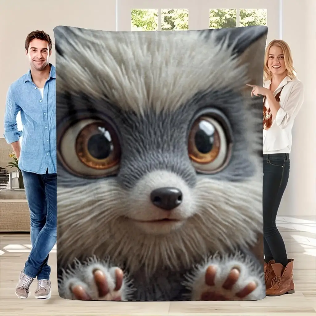 Giant Cute Raccoon Face Printed Throw Blanket for Sofa Couch Decor Ultra Soft Cozy Plush Winter Fall Season Bed Gift 150x230cm
