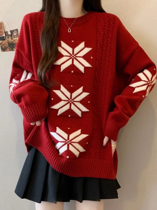 

Красный вязаный свитер с длинными рукавами, мягкий, уютный, средней длины, женский, модный, осенне-зимний, больших размеров, молодежный, стильный, трендовый.