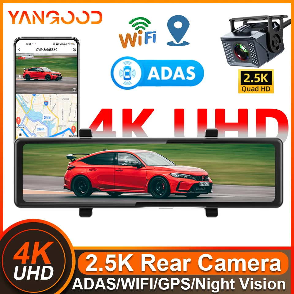 

Yangood Dashcam 12-дюймовый 4K DVR зеркало интеллектуальная система помощи при парковке оснащен GPS/WIFI камера заднего вида DVR 24 мониторинга парковки