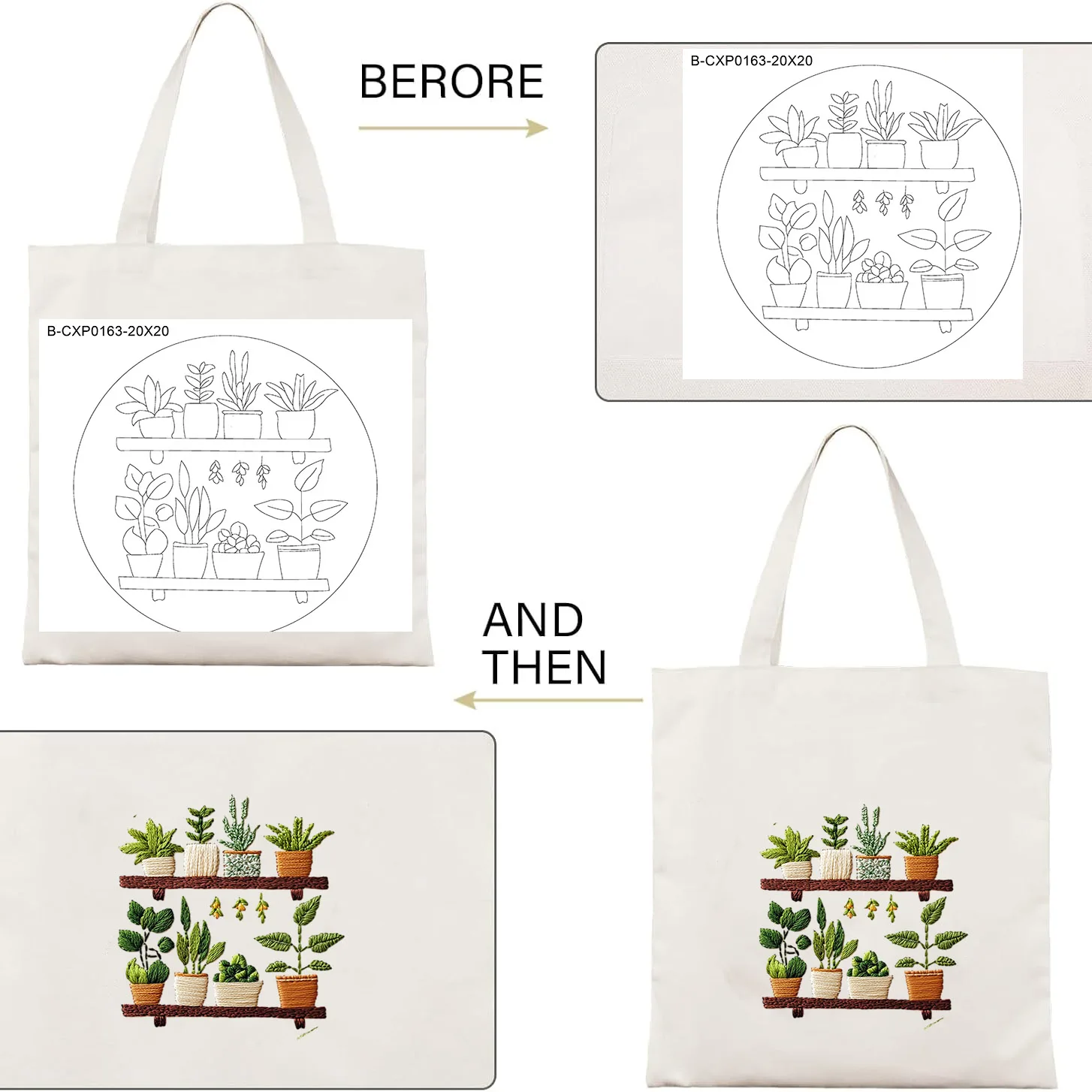 Bestickte Tasche Grüne Pflanzen Stickerei Starter-Kit DIY-Set für Anfänger Nähkunst Nadelkunst – Detail 6