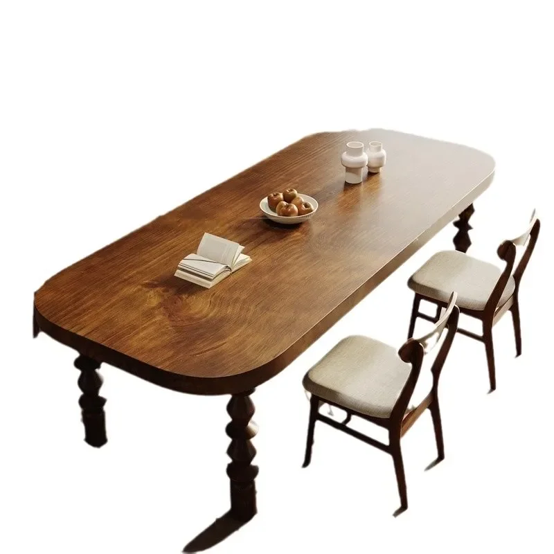 American solid wood dining table rounded corners modern light luxury French retro style dining room