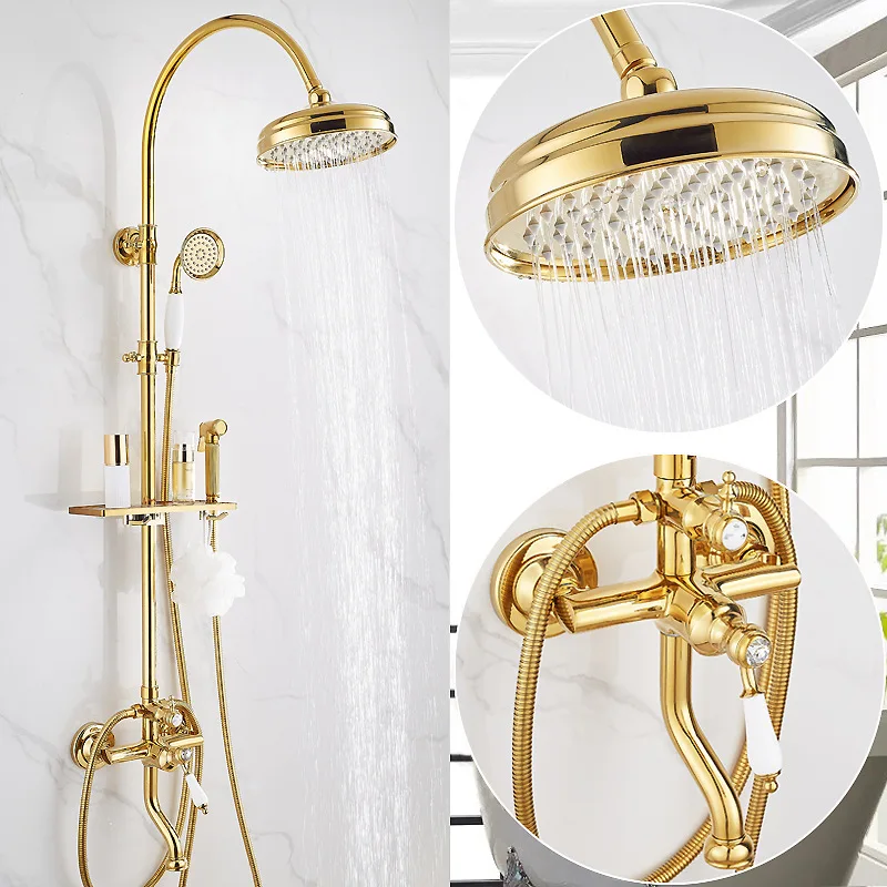 

French retro gold full refined copper shower set, bathroom, toilet, spray gun, shower head, integrated household bathroom.