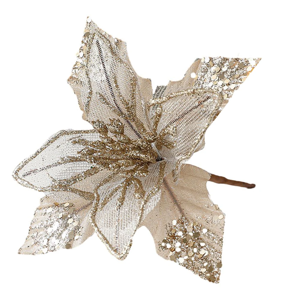 Hanging Xmas Party Tree Decoration Christmas Flower Flower Flower Diameter 18cm Glitter Flower Pole Length 12cm