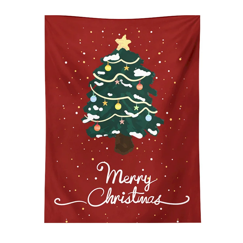 VIKAMA Christmas Tree Tapestry Red Christmas Tree Wall Hanging Winter Bedroom Living Room Home Wall Decoration