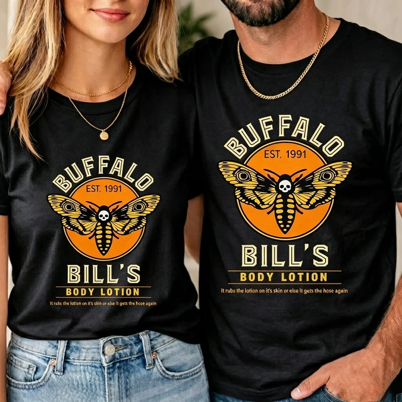 Buffalo Bill's Body Lotion Moth Graphic T Shirt The Silence of The Lambs Movie Tee Short Sleeve Casual Crew Neck Y2k Top