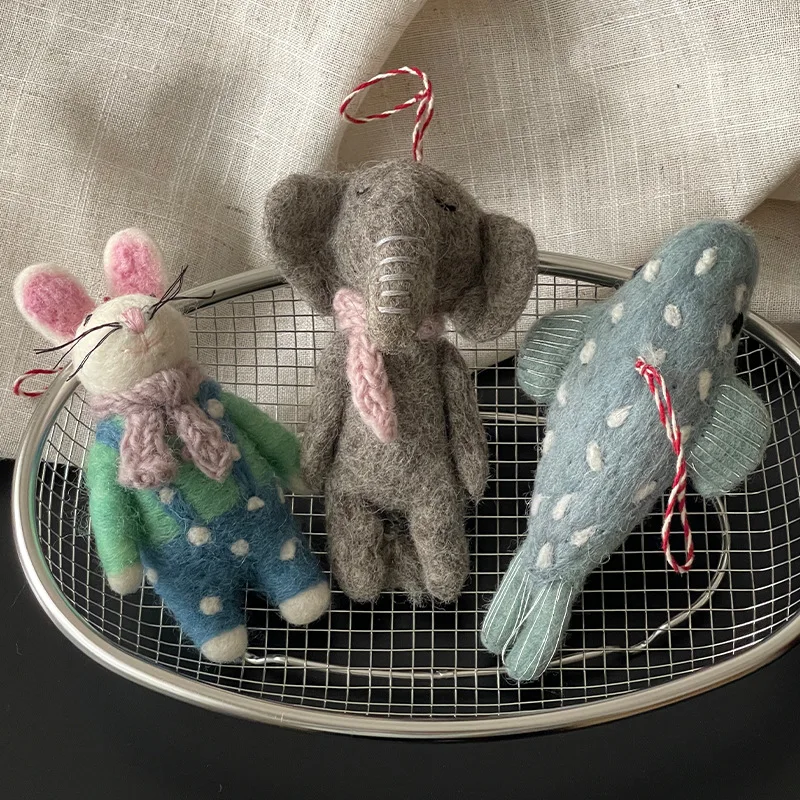 INS Style Handmade Wool Felt Pendant Cute Bunny Elephant Keychain 3D Animal Bag Charm Accessories