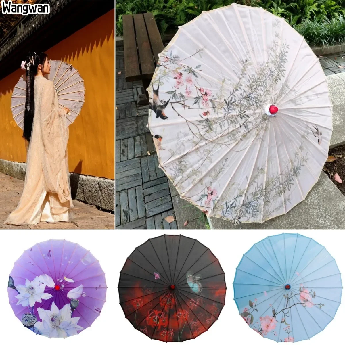 Ancient Oil Paper Umbrella Chinese StyleDance IndoorAnd Outdoor Ceiling Decoration Cosplay Silk Wind Resistant Craft UV Paraso