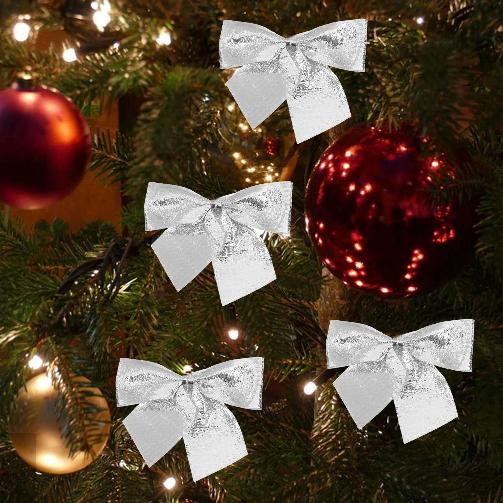 

12Pcs Mini Glitter Bow Knots Christmas Ornaments Hanging Decor for Tree Branches Banister Table Centerpiece Xmas Decoration