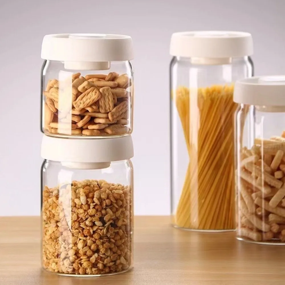 Moisture Proof Vacuum Sealed Jar Manual High Borosilicate Glass Coffee Bean Storage Jar Press Type Keep Fresh Airtight Container