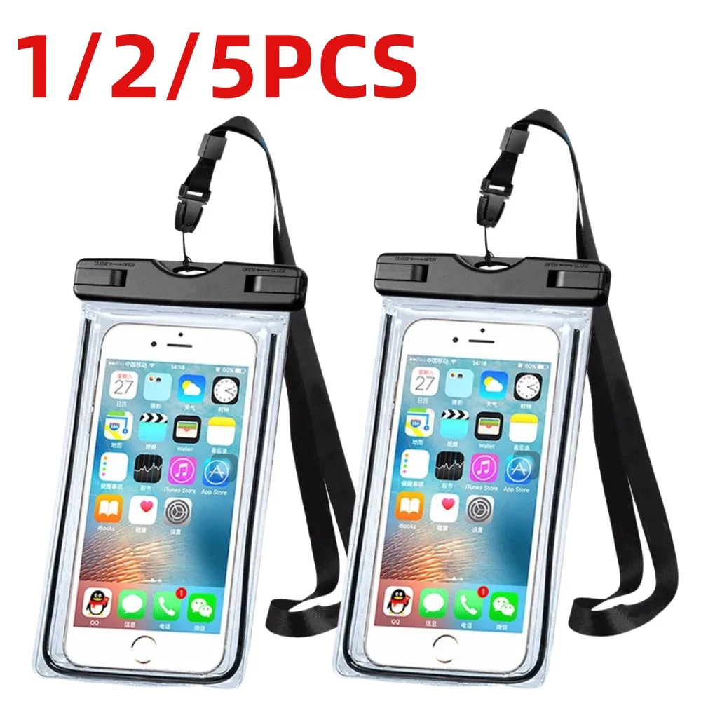 5/2/1PCS Universal Waterproof Phone Pouch Cellphone Dry Bag Case Underwater Phone Protector PV Cover for Kayaking, Beach fishing