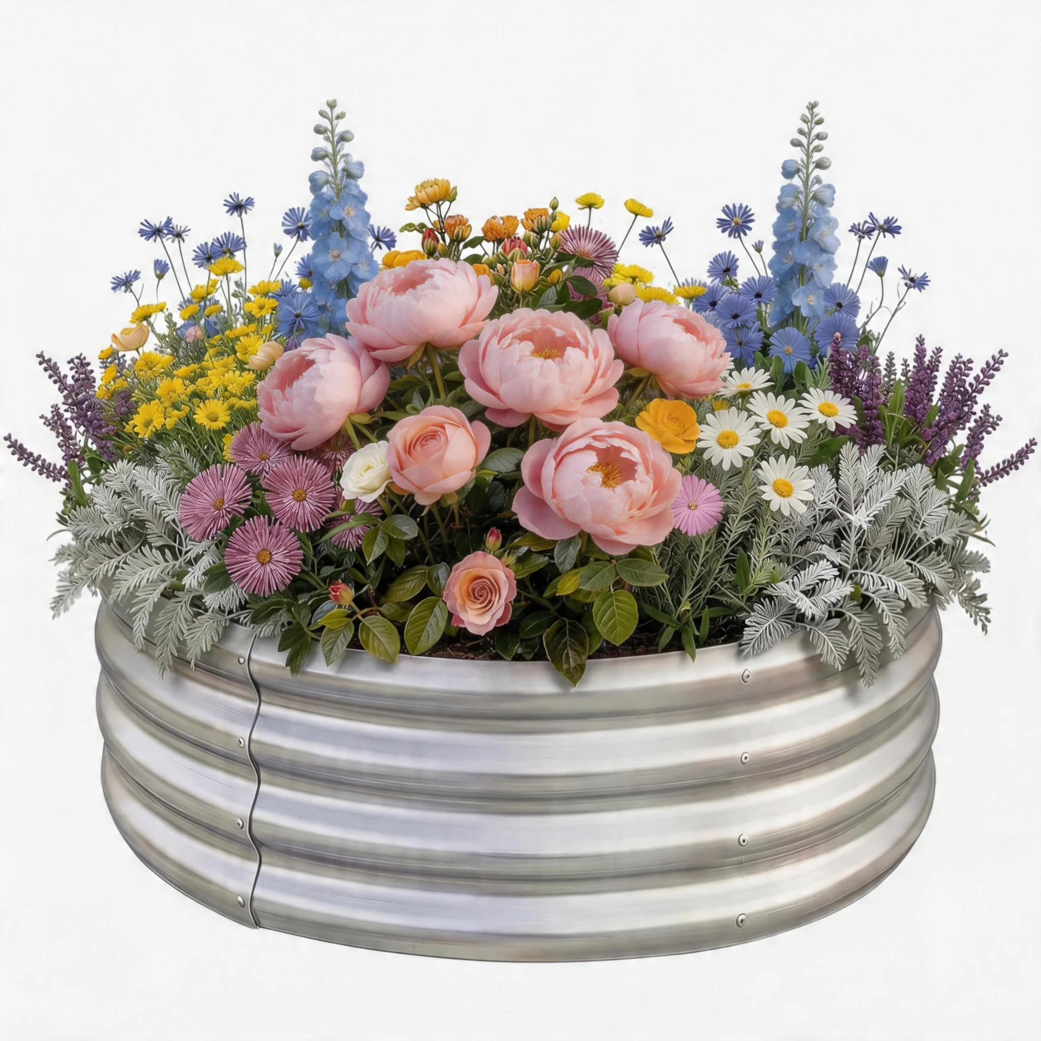 Galvanized Steel Raised Garden Bed Kit, 24' X 24' Round Metal Planter Box for Vegetables, Herbs & Flowers, Rust-Resistant Outdoor Garden Planter