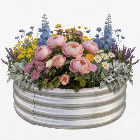Galvanized Steel Raised Garden Bed Kit, 24' X 24' Round Metal Planter Box for Vegetables, Herbs & Flowers, Rust-Resistant Outdoor Garden Planter