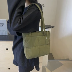 Fashion Large Tote Padded Handbags Designer Quilted Women Shoulder Bags Army Green Nylon Down Cotton Female Winter Bag Black