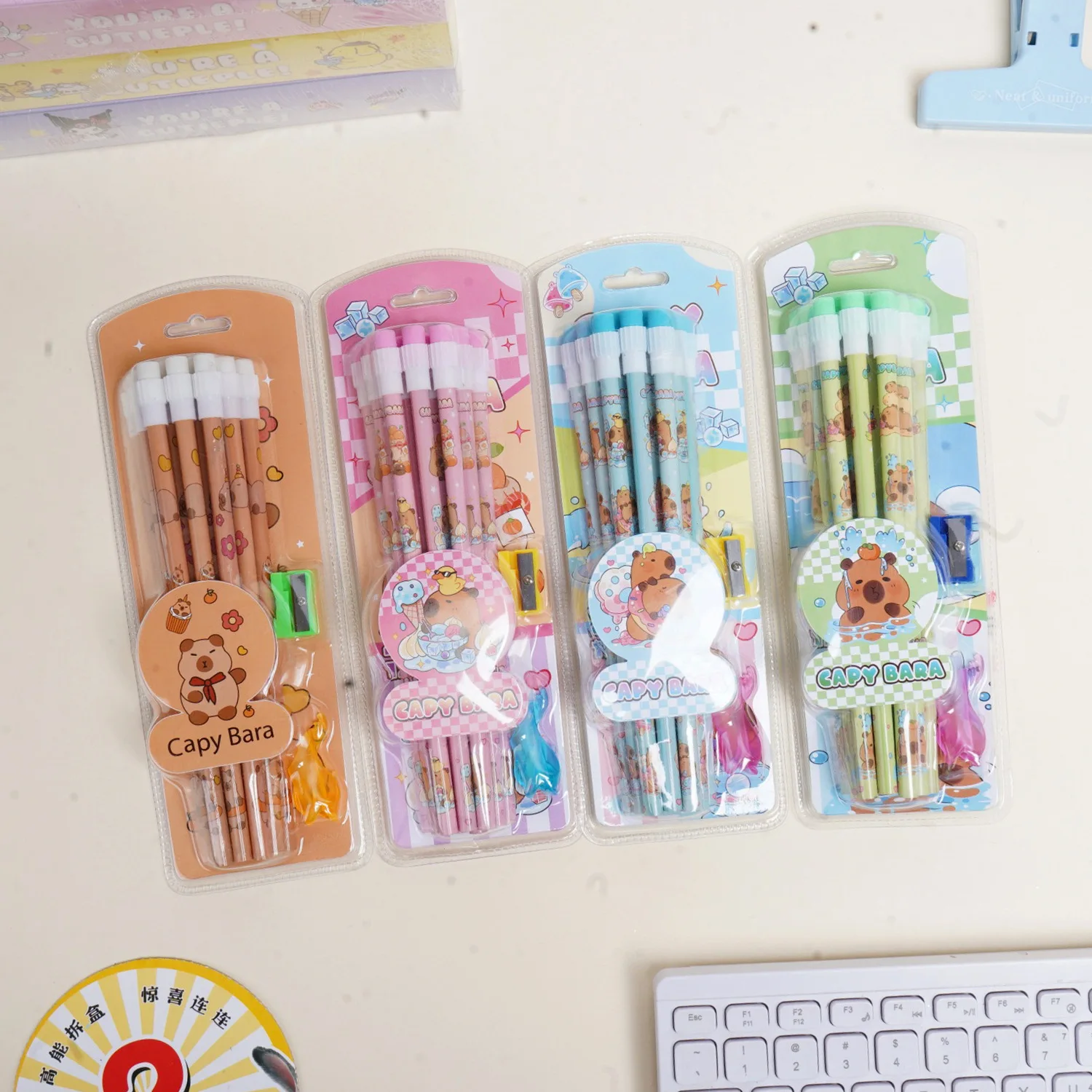 

New model 12pcs Cute Cartoon Capybara HB Pencils Stationery Set With Pencil Sharpener School Students Stationery Gift