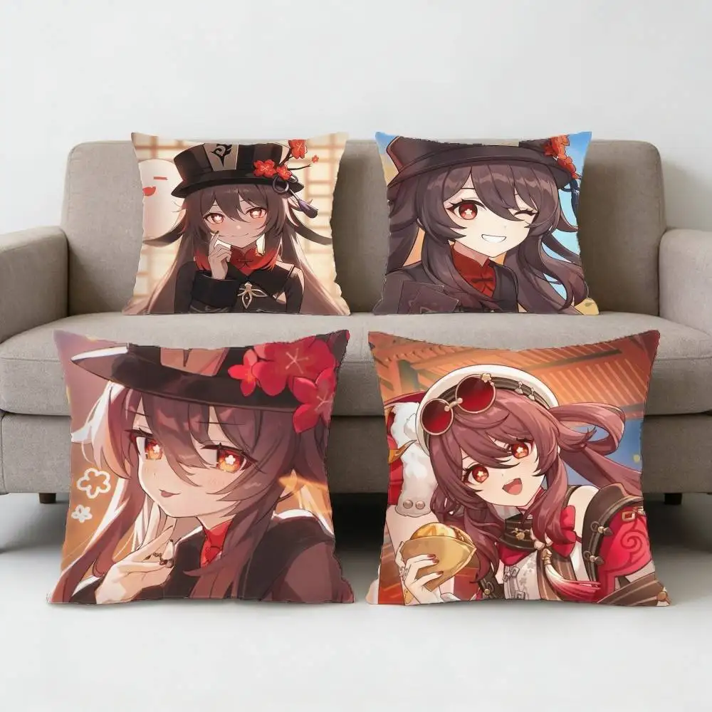 

Funeral Parlor Director Hu Tao Pillow Case Anti-dustmite Pillowcase Invisible zipper silky short plush Sofa cushion cover