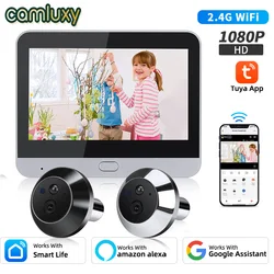 Camluxy Tuya 2,4G Wifi cámara de mirilla pantalla de 4,3 pulgadas 1080P Audio unidireccional visión nocturna visor de puerta timbre inalámbrico en casa