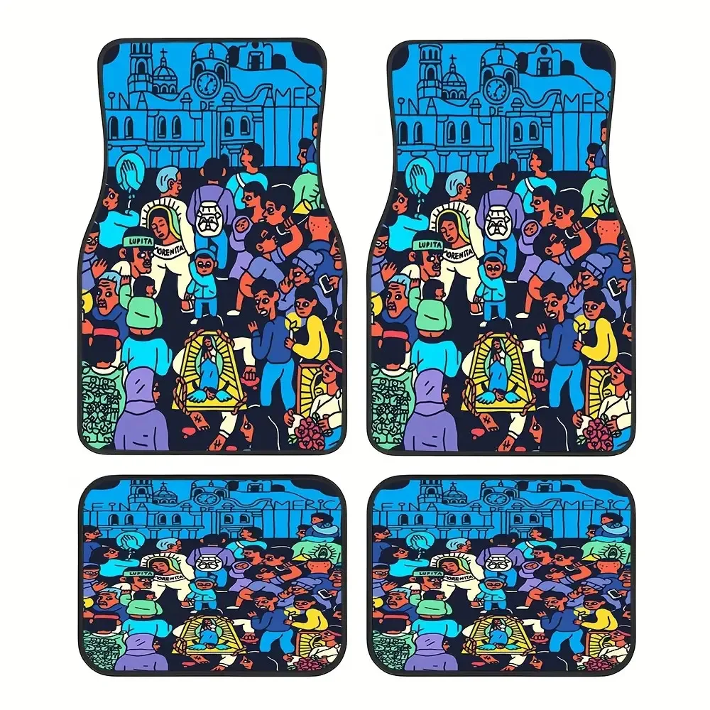 4pcs Set, Simple Fashion Cartoon Character Style Pattern Car Rubber, Universal Non-Slip Floor, Easy To Clean, Pet-Friendly Car A
