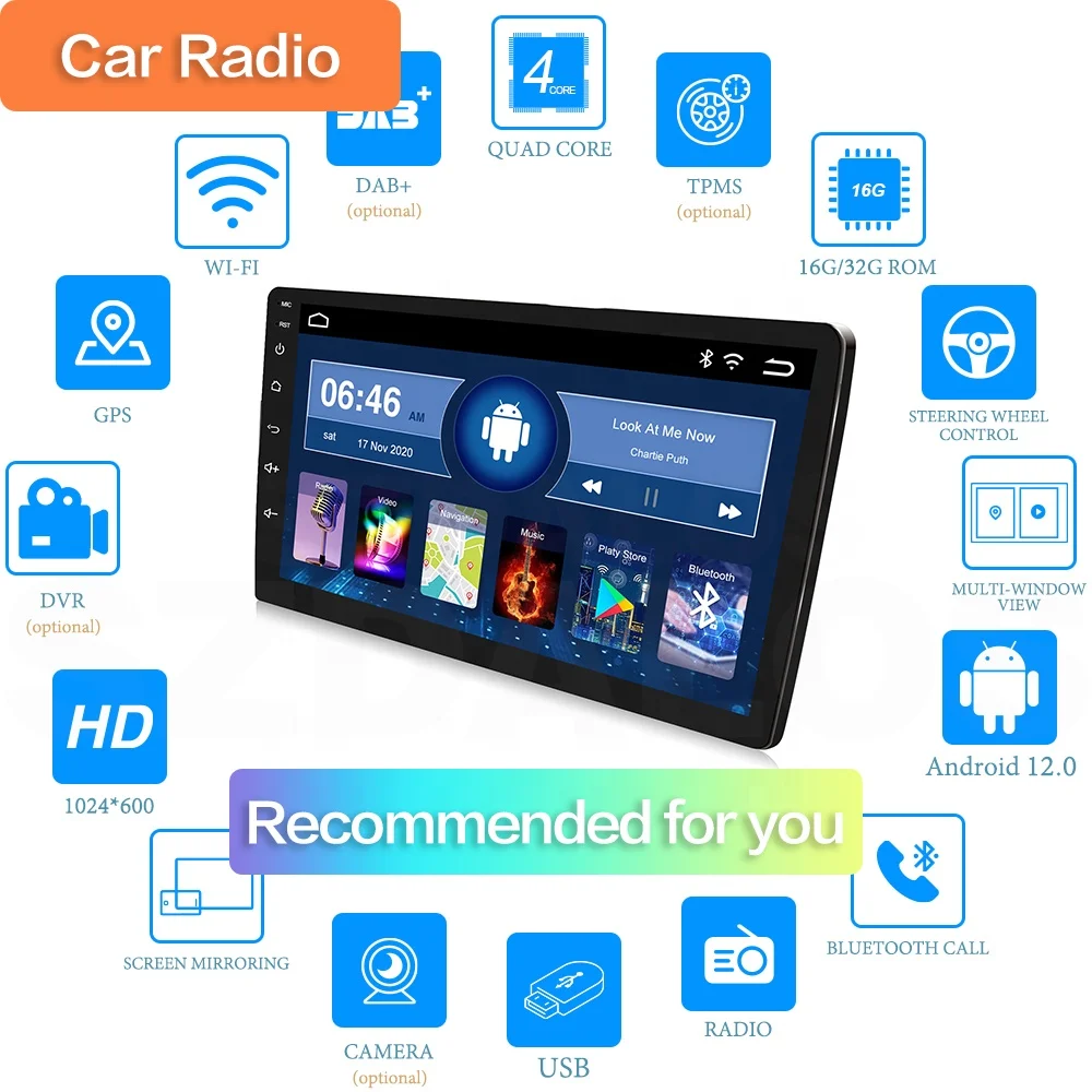 Universal Android 15 Car Radio 10 Inch Touch Screen GPS Sat Navi Stereo Player 2 Din Car Radio