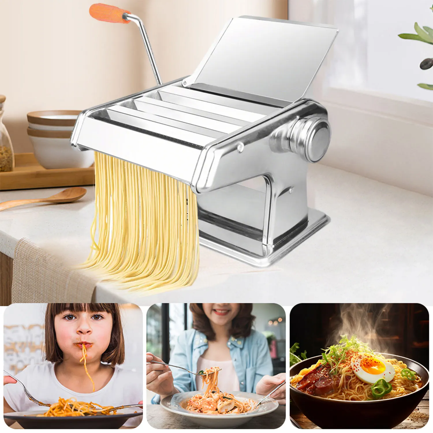 2/3 شفرات ماكينة ضغط المعكرونة اليدوية ماكينة صنع المعكرونة من الفولاذ المقاوم للصدأ ماكينة معكرونة صغيرة متعددة الوظائف تلبي احتياجات المعكرونة المختلفة