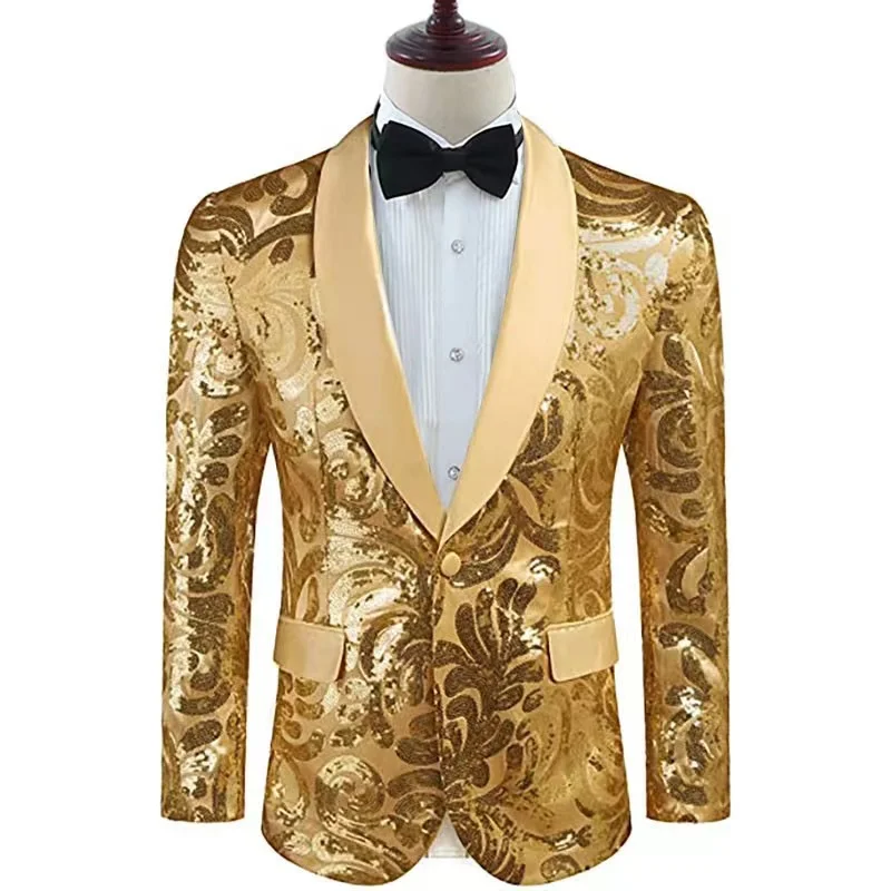 Men's Gold Red Green Sequins Suit Jacket Singer Host Stage Performance Clothing Banquet Wedding Casual Slim Blazer Coats XS-3XL