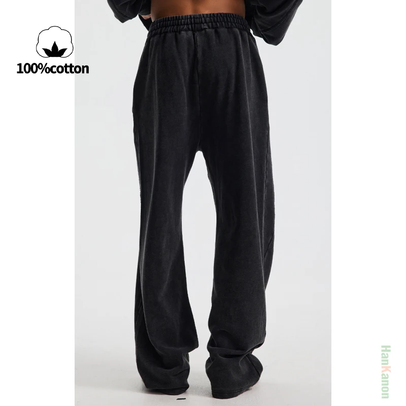 بنطال مستقيم الساق للرجال |   2025 AW وصول جديد مع حاشية متوترة، تصميم بألواح، تأثير متعثر ومغسول للجنسين