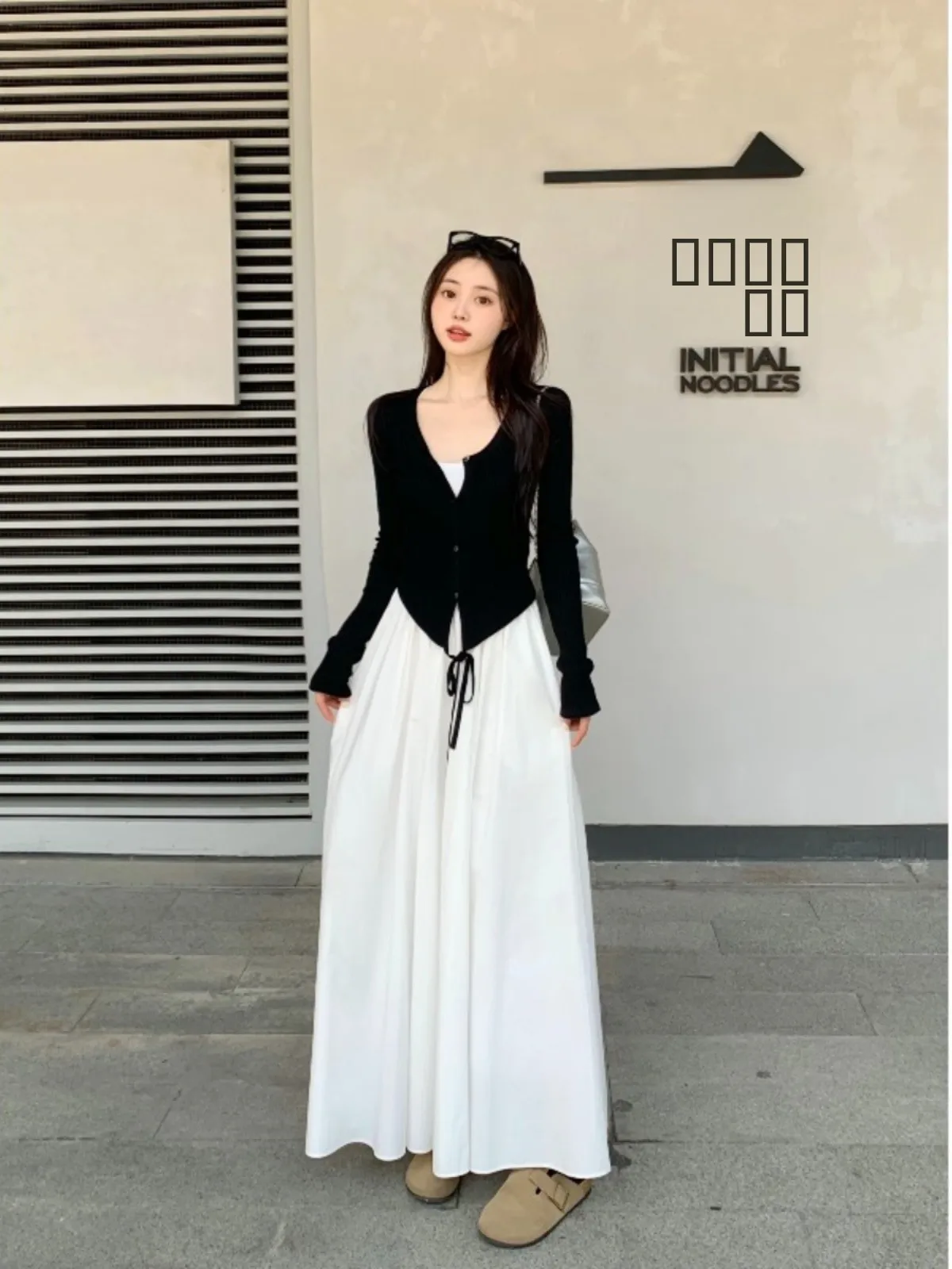 

plus Size Women's Korean Style Knitted Open Cardigan High Waist Irregular Long Skirt Autumn New Fashion Set Belted A-Line Dress