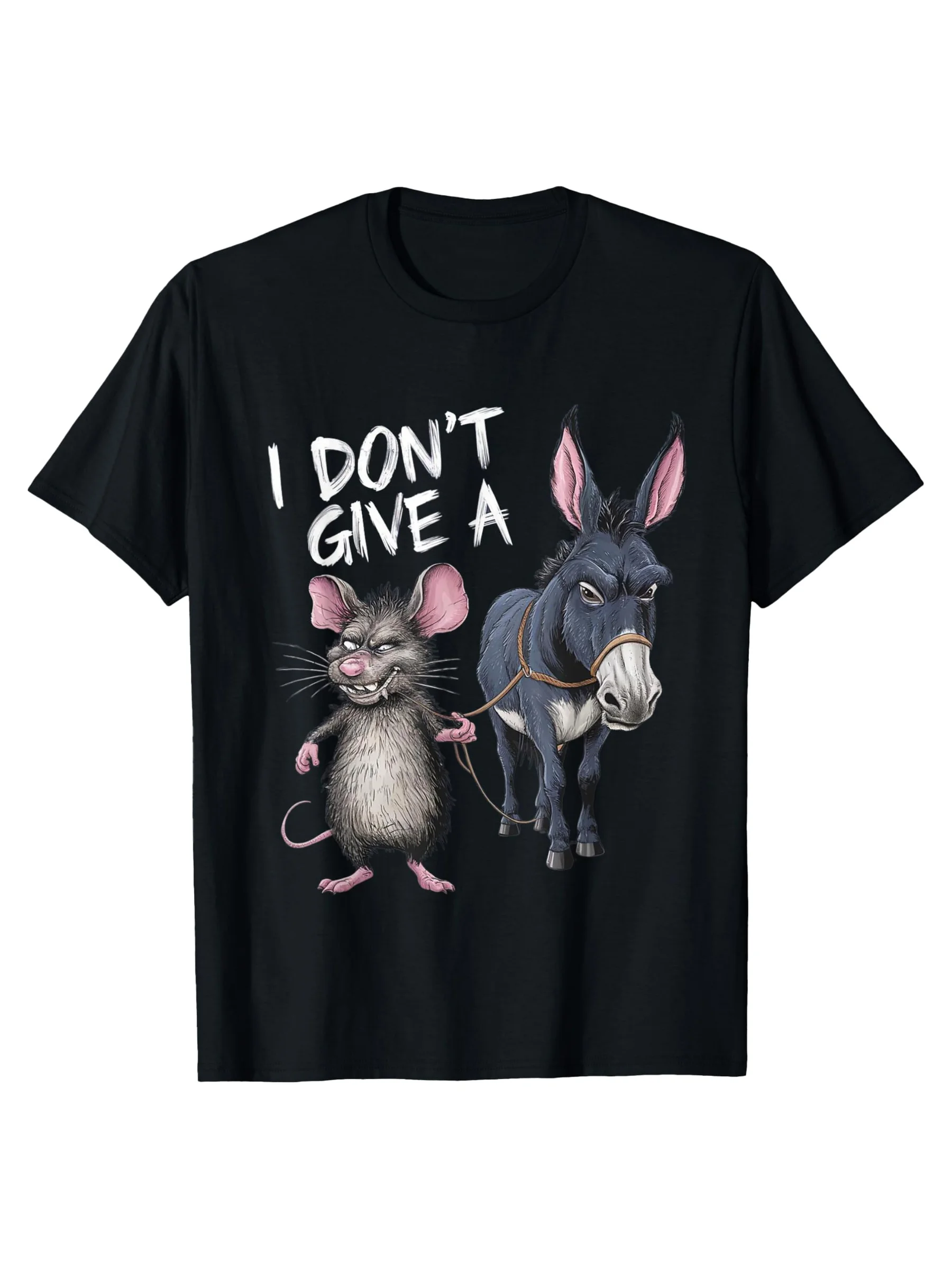 

Plus Size Men Funny" i Don' t Care" Printed T- shirt- 180g Cotton, Short Sleeve, Round Neck, Casual, Mouse And Donkey