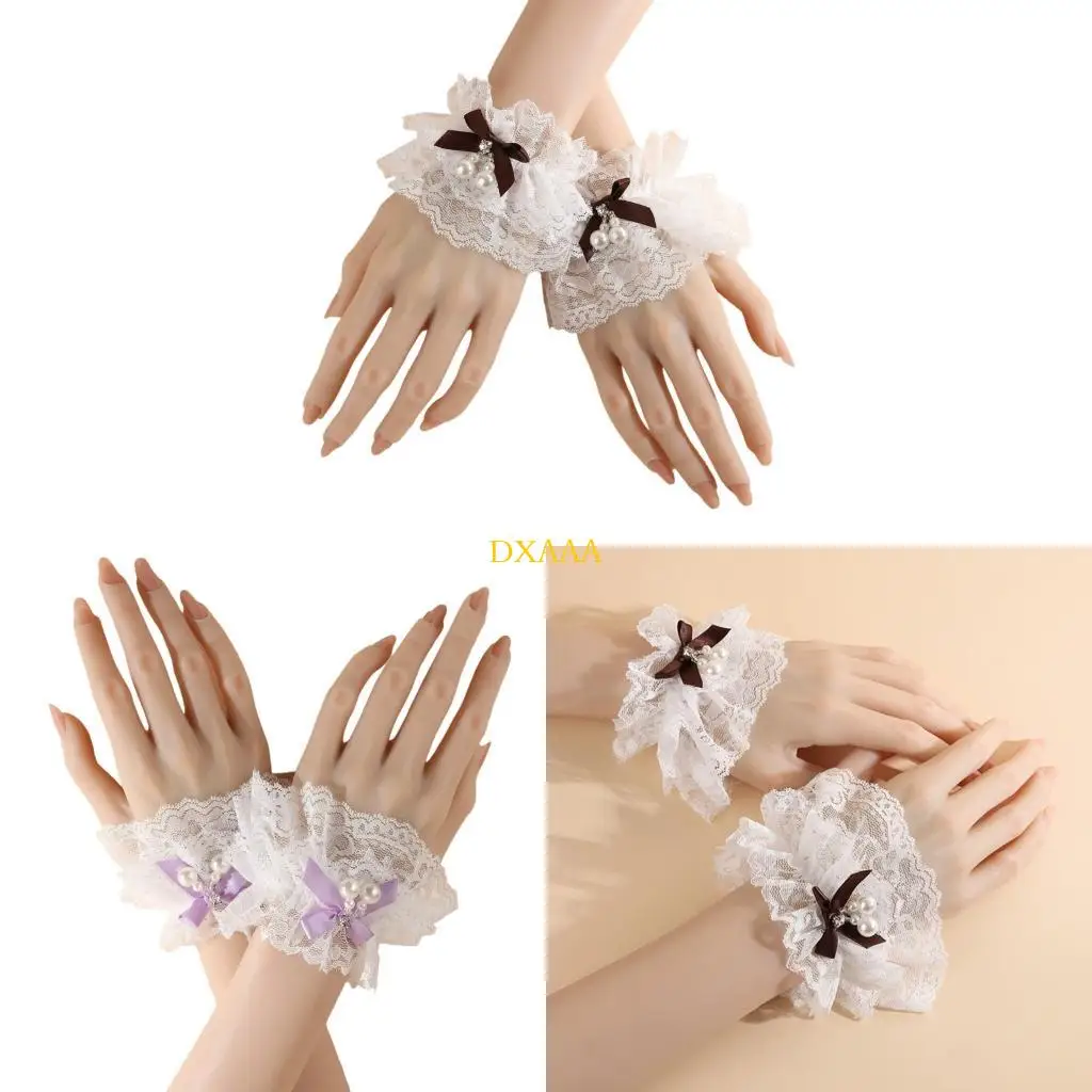 

DXAA Romance Lace Wrist Cuffs Sleeves Pearls Decoration Daily Wear Arm Sleeves for Cosplay Party Costume Armwear Party Props