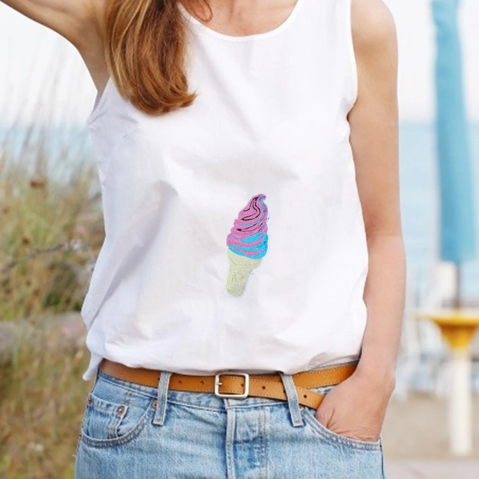 

4pcs Ice Cream Clothing Embroidered Sew Polyester Decorative For T-Shirts Hats Jeans Iron On Sequin Glitter Fabric Diy Garment