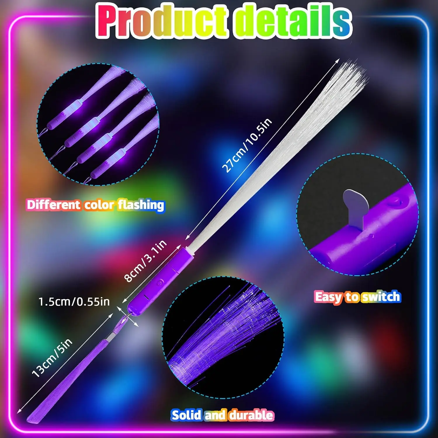 Bulk Purple Glowing Flashing LED Wands Fiber Optic Wedding Party Sticks