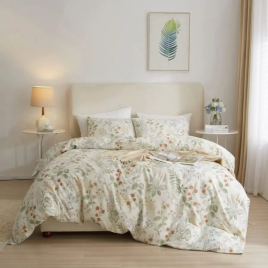 

Vintage Floral Duvet Cover Queen Garden Style Botanical Bedding Sets 100 Cotton White Floral Comforter Cover Chic Flower Leaf Bo