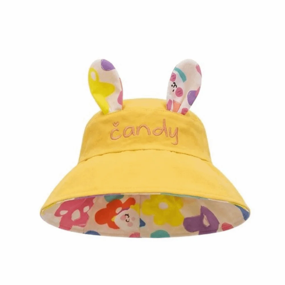 

Adjustable Children Rabbit Ears Sun Hat Double-sided Strap Kids Empty Top Sunscreen Hat Foldable Cotton Wide Brim Hat