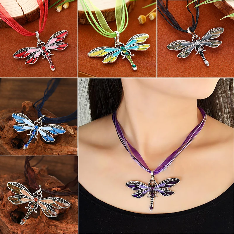 

Fashion Luxury Crystal Dragonfly Pendant Women's Necklace Vintage Insect Multi-Layer Rope Necklace Jewellery Holiday Party Gifts