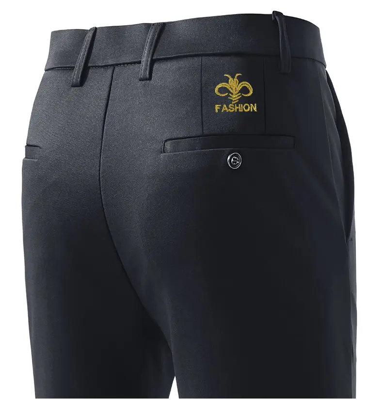 Herren Slim Fit Stickerei Anzughose Elastische Stretch Gerade Lässige Hose Männliche Business Formelle Lange Hose – Detail 12