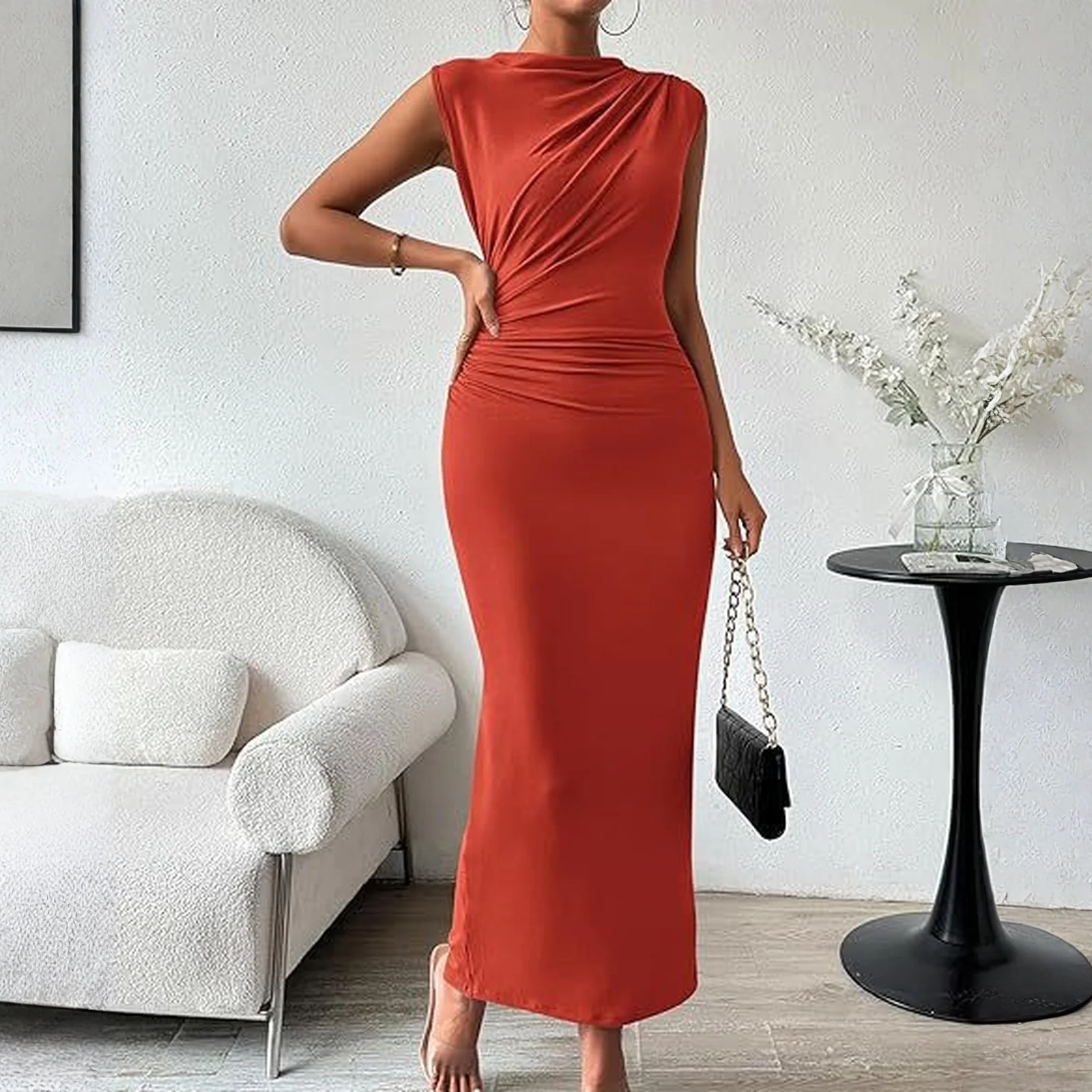 Vestido ceñido fruncido elegante para mujer, vestido Sexy sin mangas con envoltura en la cadera, vestido de fiesta para banquete de noche con temperamento elegante, novedad de 2026