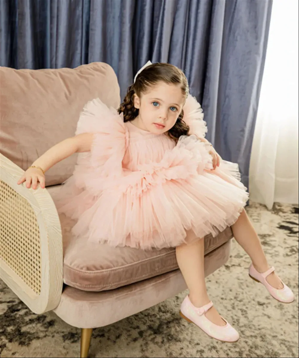 

Girl Sleeveless Pleated Luxurious Flower Girl Wedding Gown Princess Dress for Girls Birthday Party First Communion Party Dress